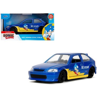 1997 Honda Civic Type R Blue Metallic with Graphics "Sonic the Hedgehog" (1991) Video Game 1/32 Diecast Model Car by Jada