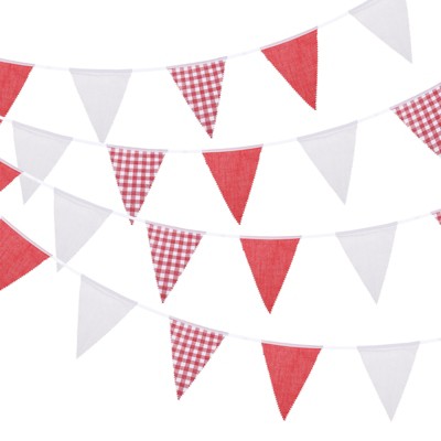 Unique Bargains Birthday Wedding Garden Outdoor Decor Solid Plaid Triangle Flags Banner 33ft
