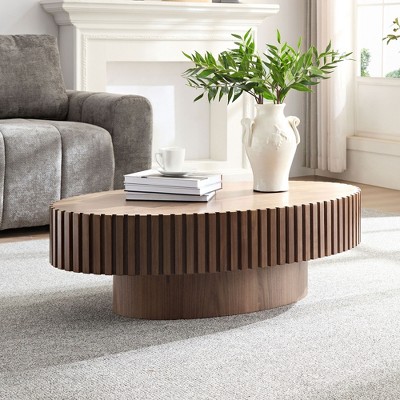 SANITCY Modern Handcraft Drum Coffee Table Length 43.7 inch