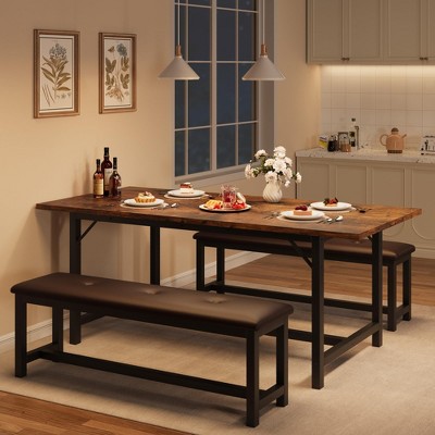 Dining Table Set for 4-6, 63“ Large Extendable Kitchen Table Set, Wood Rectangle Kitchen Table