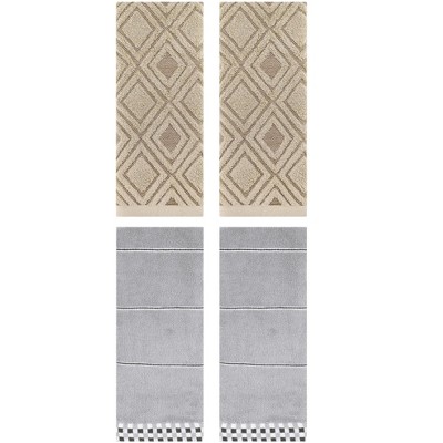 REGALWOVEN 4 Pcs Geometric Absorbent Soft Decorative Bathroom Hand Towels