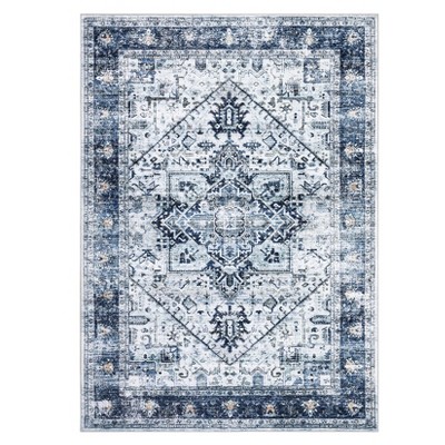 Washable Vintage Floral Medallion Large Rugs for Bedroom Living Room, Non Slip Retro Accent Floor Carpet for Home Office