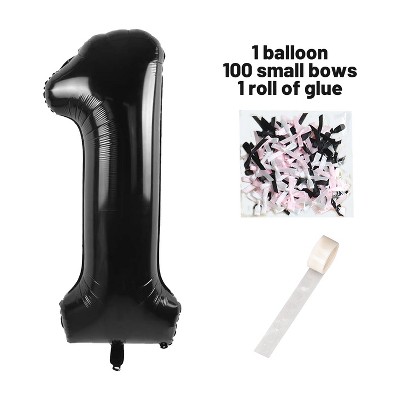 Aghana Digitals 40 Inch Black Aluminum Number Balloon with Ribbon Bow & Glue Point