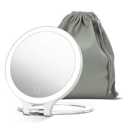 FASCINATE Rechargeable Magnifying Vanity Desk Mirror 1X/10X 2-Sided Lighted Mirror with 3 Color lights Adjustable Stand