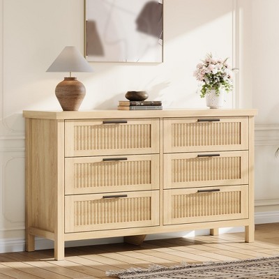 6 Drawer Dresser for Bedroom, 47"W Fluted Chest of Drawers with Metal Handles, Wooden Dresser TV Stand, Clothes Storage Organizer for Bedroom