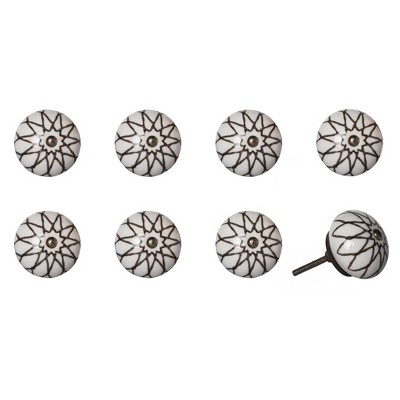 HomeRoots Set of Eight Brown Ceramic And Metal Drawer Pull Knobs