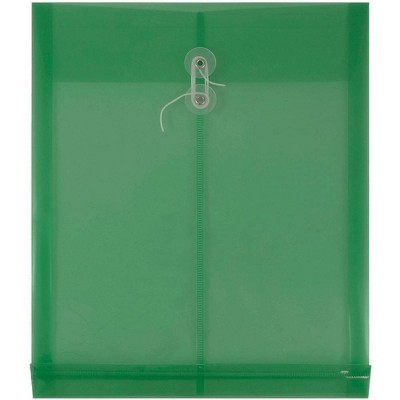JAM Paper 9 3/4'' x 11 3/4'' Plastic Envelopes with Button and String Tie Closure, Letter Open End - Green: Filing Accessories