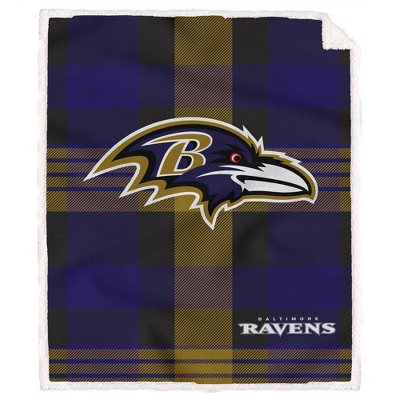 NFL Baltimore Ravens Plaid Steel Royal Plush Faux Shearling Blanket