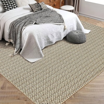 Modern Area Rug -Washable Low Pile Non Slip Floor Carpet Soft Non Shedding Thin Rug,Faux Woven Design