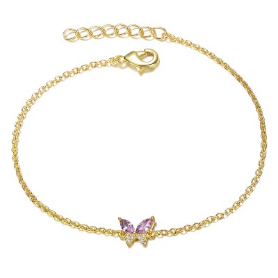 Guili Playful Kids/Teens 14k Gold Plated Pink Cubic Zirconia Butterfly Charm Bracelet Ð Whimsical, Sparkling Jewelry with a Fun, Youthful Design
