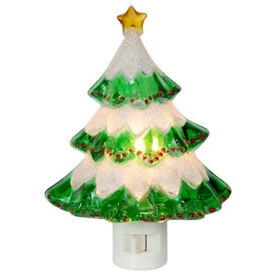 Northlight Glittered Christmas Tree with Star Topper Night Light - 5.75" - Green and White