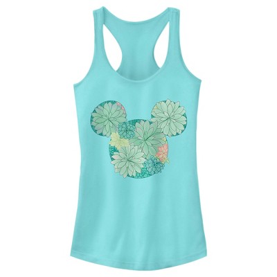 Juniors Womens Mickey & Friends Succulent Mickey Mouse Logo Racerback Tank Top