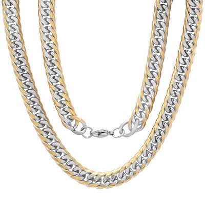 Steeltime 24" stainless steel and 18k gold plated Cuban link chain necklace