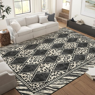 Checkered Area Rugs for Living Room Washable, Soft Low Pile Non-Slip Leopard Print Indoor Carpet Rugs for Entryway Bedroom Dining Room