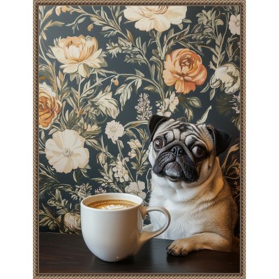 Amanti Art The Latte Loving Pug by Mowzu  Framed Canvas Wall Art
