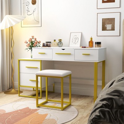 Okak Makeup Vanity Dresser Set with Mirror, Modern Storage Cabinet with 4 Drawers,  Wood Dressers with Nightstand for Bedroom