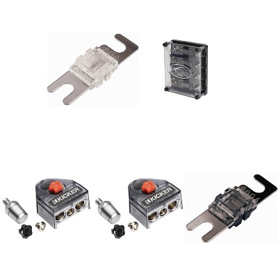 Kicker Warhorse (2) Battery Terminals & HPFD4 Fused Way Distribution Block w/ AFS 80 /200 Amp Fuse Bundle
