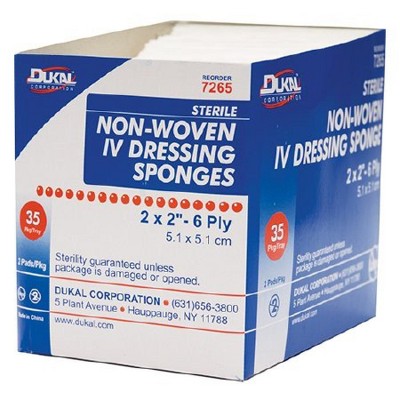 Dukal Non-Woven Sterile IV Dressing Sponges 2" x 2", 35 Ct