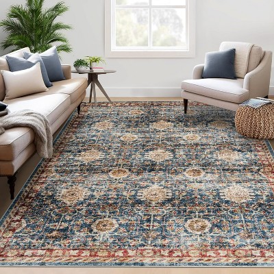 Coucheta Area Rug Multiple Sizes & Color Available - Washable Vintage with Non-Slip Backing, Stain Resistant Soft Carpet for Living Room, Bedroom