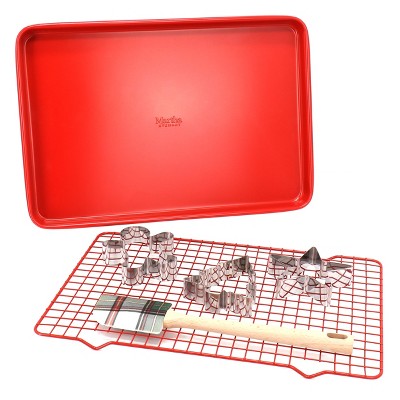 Martha Stewart 6 Piece Carbon Steel Bakeware and Cookie Cutter Set in Red
