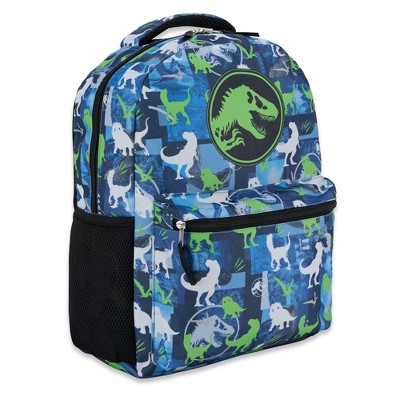 Jurassic World Nylon Allover Print Backpack - Adventure Awaits with Tyrannosaurus Rex, Velociraptor, and Triceratops, Blue