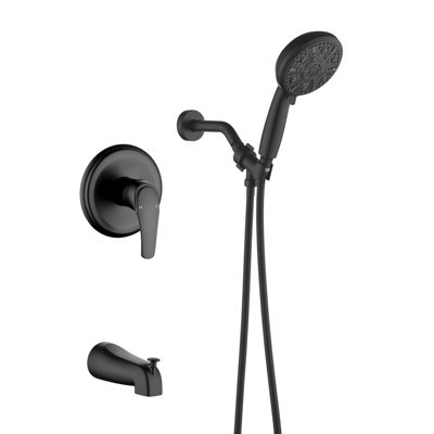 Cobbe Single Handle Wall Mount Bathroom Shower Set with 10 Settings Handheld Shower and Tub Spout Matte Black with Valve and 59-Inch Hose