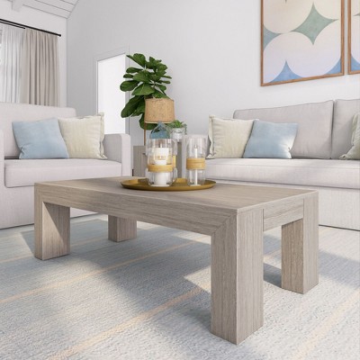 Plank+Beam Solid Wood 48" Modern Coffee Table, Rectangular Center Table for Living Room