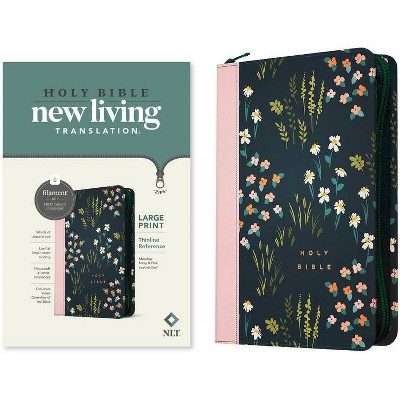 NLT Large Print Thinline Reference Zipper Bible, Filament Enabled (Leatherlike, Meadow Navy & Pink, Red Letter) - by  New Living Translation