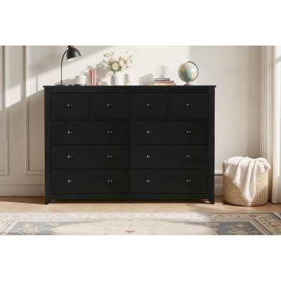 QingMoon Modern 10-Drawer Wide Dresser, Large Storage Chest With Gold Handles For Bedroom, Closet & Living Room Organization
