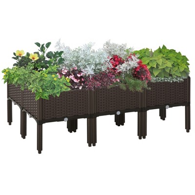 Outsunny 6 Piece Raised Garden Bed Kit, Elevated Planter Boxes with Drainage Holes for Outdoor Flowers, Vegetables, and Herbs