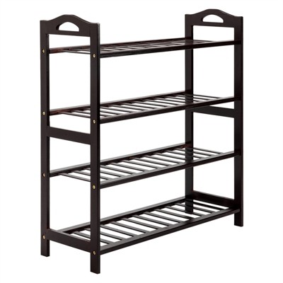 KTMBDW Stackable Shoe Rack, 4 Tier Bamboo Shoes Rack Storage Shelf, Holds up to 16 Pairs Shoes for Living room, Entryway, Small Spaces