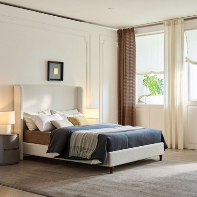 Sapphtopaz Modern Bed Frame with Wingbacks Headboard Upholstered Platform Bed with Solid Wood Feet for Bedroom,No Box Spring Needed
