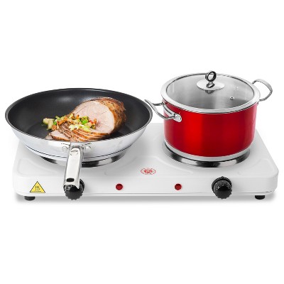 iNova"2000W Double Electric Burner Portable Stove with 5 Gear Temperature Control for Kitchen Cooking"White