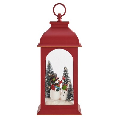 Danya B. Tabletop Red Christmas Snowman Winter Scene Diorama Lighted Lantern Decoration