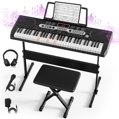 SKONYON 61-Key Electronic Keyboard Piano Set with LCD Screen, Lighted Keys, 3-Teaching Modes; Ideal for Keyboard Piano for Beginners