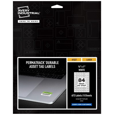 Avery PermaTrack Durable White Asset Tag Labels, 1/2" x 1", 672 Asset Tags (61527)