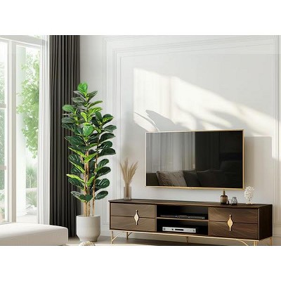 Artificial Fiddle Leaf Fig Tree - Faux Rubber Tree with White Pot - Tall Fake Floor Plant with 107 Leaves