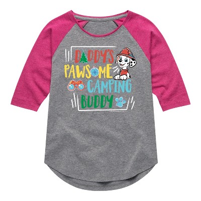 Girls' - Paw Patrol - Daddy's Pawsome Camping Buddy Shirt Tail Raglan Graphic T-shirt