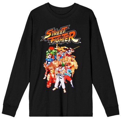 Street Fighter Character Group Men's Black Long Sleeve Shirt