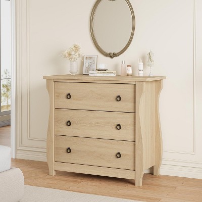 Coucheta 3 Drawer Dresser with Metal Ring Pulls, Modern Wood Chest Storage Cabinet for Bedroom Living Room