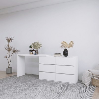 Vanity Dresser Table With 6 Drawers And Extended Desktop,Console Table For Entryway,Hallway,Living Room -The Pop Home