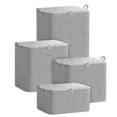 NewHome"4-Pack Foldable Non-Woven Storage Bags with Zipper, Handles, Dustproof Lid for Clothes & Quilts"Grey