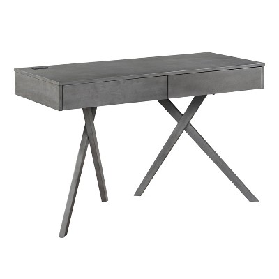 HOMES: Inside + Out 47" Thunderseek Mid Century 2 Drawer Desk with Usb and Power Outlets