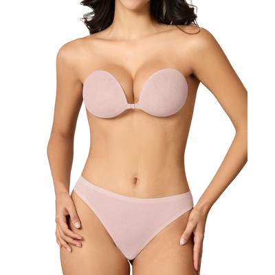 Niidor Women's Invisible Strapless Bra Backless Sticky Bra Upgrade Magnetic Clasp Adhesive Bra New Craft Lace Silicone Bras with Thong Underwear