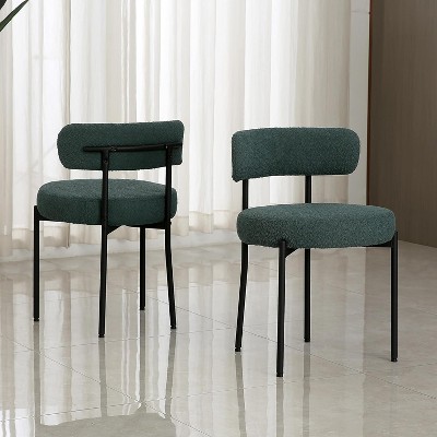 DYHOME Boucle Dining Chairs Set of 2, Mid Century Modern Kitchen Chairs with Curved Backrest and Metal Legs