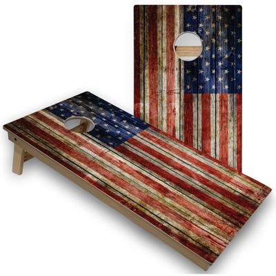 Skip's Garage American Flag Rustic Cornhole Board Set, Includes 2 Boards, 8 Bags