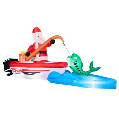 Karl Home 10FT Lighted Santa Fishing on Boat Christmas Inflatable Decoration
