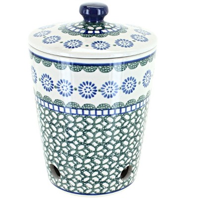 Blue Rose Polish Pottery F36 Ceramika Artystyczna Garlic Keeper
