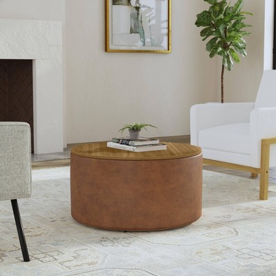 Wood Top Storage Ottoman - HomePop