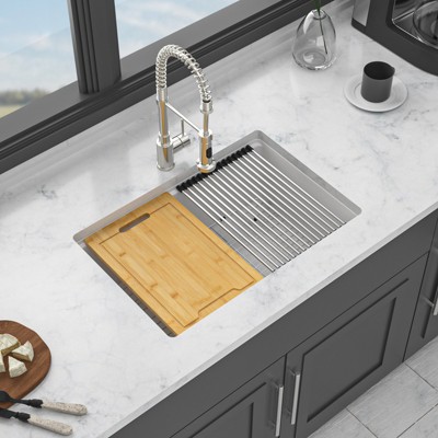 Gulches 28"x19" White Granite Composite Quartz Workstation Undermount Kitchen Sink with Accessories